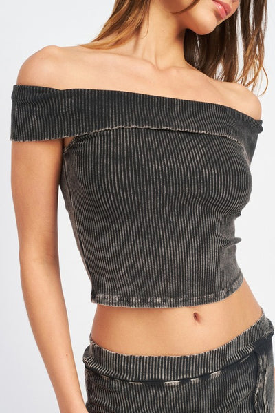 GARMENT DYE STRAPLESS CROP TOP - Pikemla