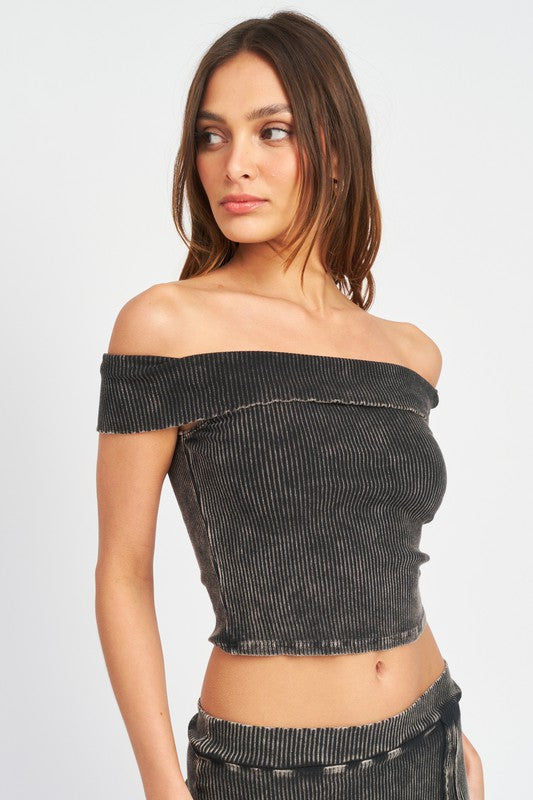 GARMENT DYE STRAPLESS CROP TOP - Pikemla