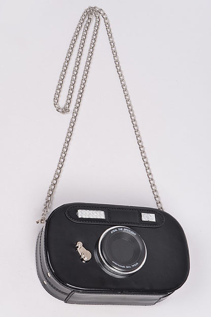 Metallic Oval Camera Iconic Swing Clutch Bag - Pikemla