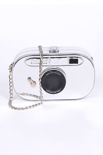 Metallic Oval Camera Iconic Swing Clutch Bag - Pikemla