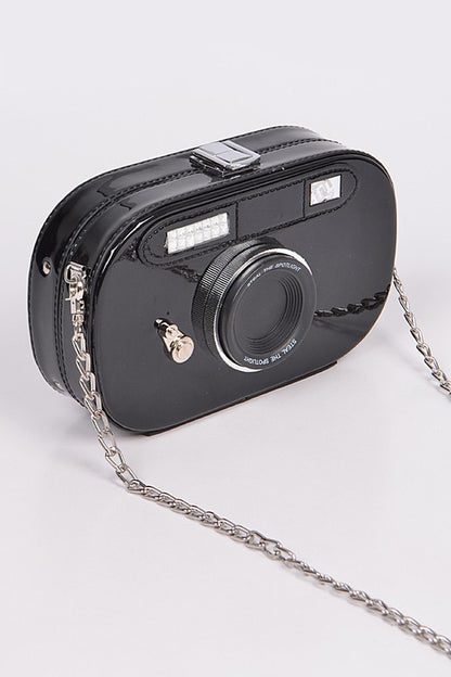 Metallic Oval Camera Iconic Swing Clutch Bag - Pikemla