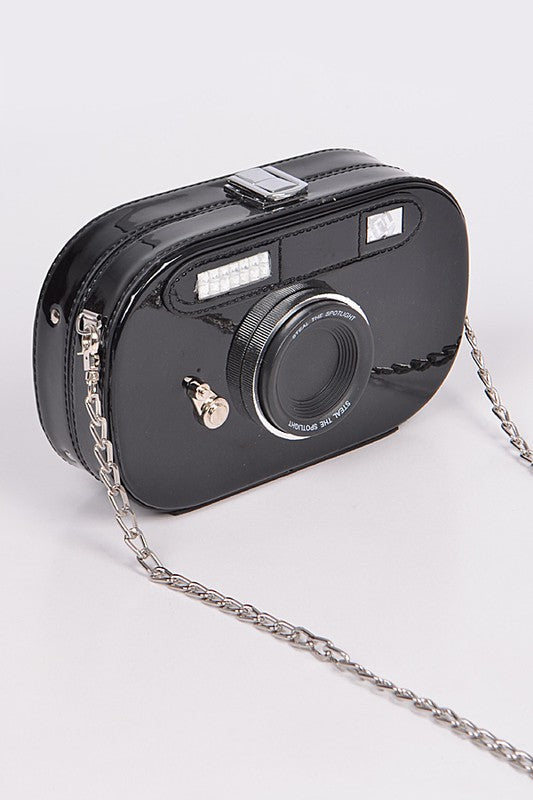 Metallic Oval Camera Iconic Swing Clutch Bag - Pikemla