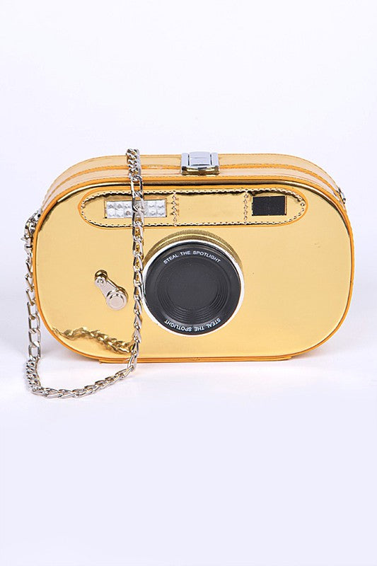 Metallic Oval Camera Iconic Swing Clutch Bag - Pikemla