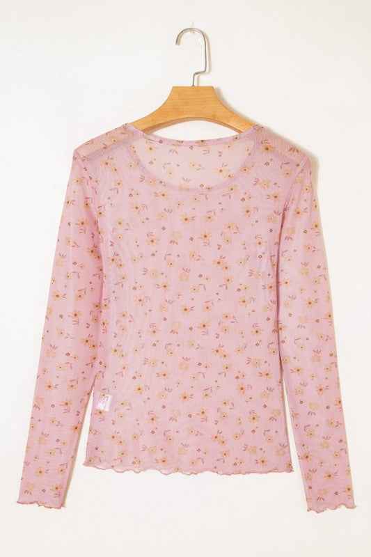 Floral Mesh Long Sleeve Top