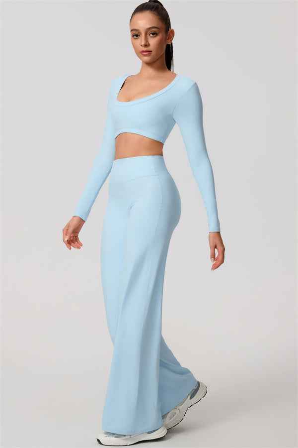 The Nestle Long Sleeve Crop Top Straight Leg Pants 2-Piece Set