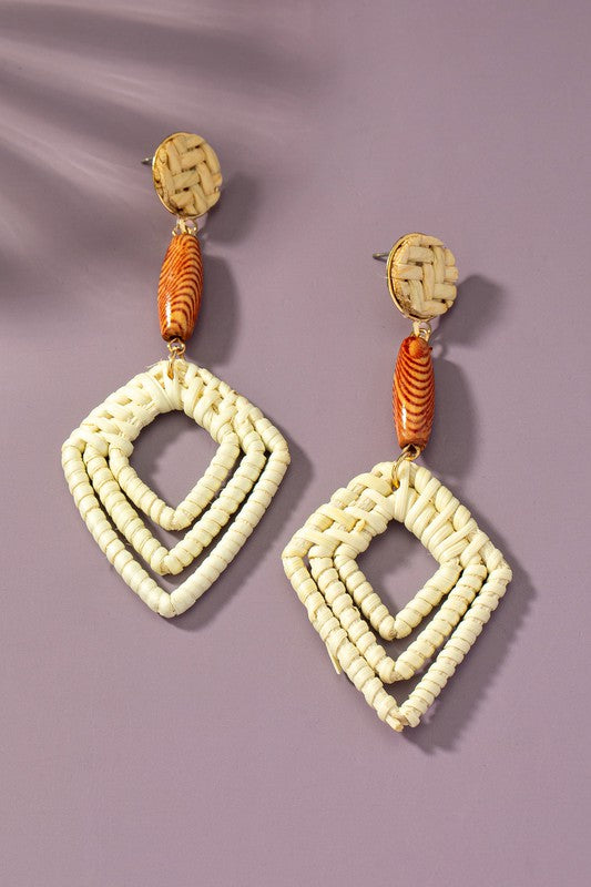 Rattan woven hoop drop earrings - Pikemla