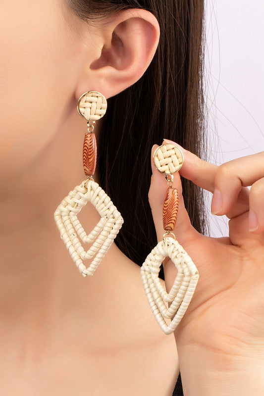 Rattan woven hoop drop earrings - Pikemla