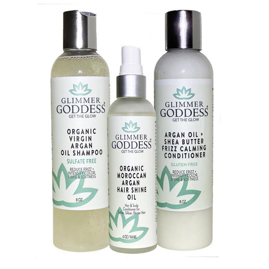 Organic Argan Oil Trio (Shampoo + Conditioner + Hair Shine Spray) - Pikemla