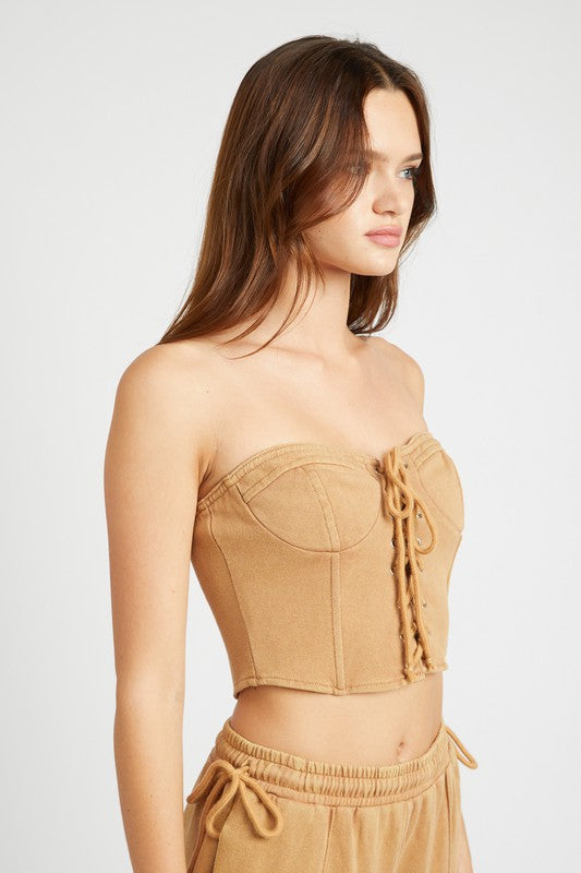 FRENCH TERRY STRAPLESS BUSTIER TOP - Pikemla