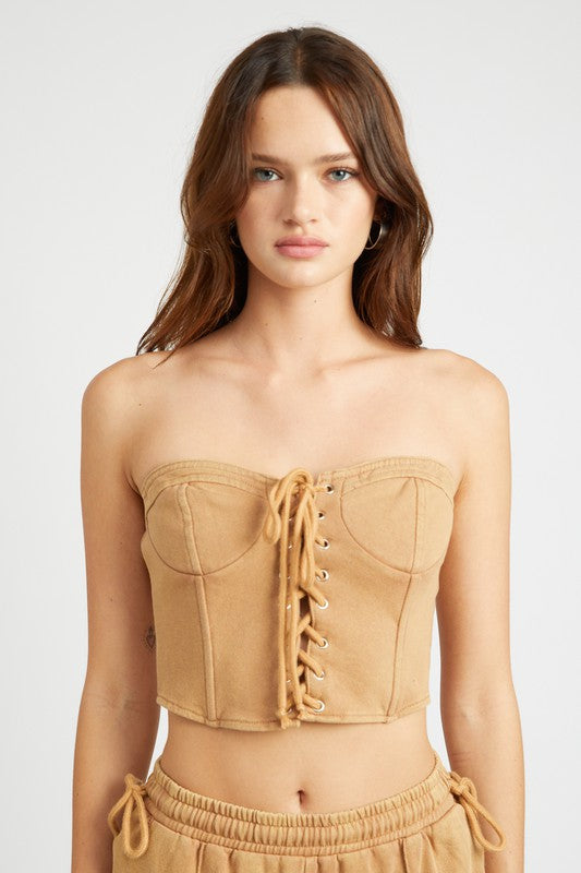 FRENCH TERRY STRAPLESS BUSTIER TOP - Pikemla