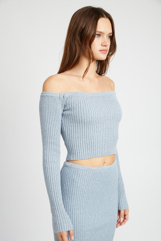 Off Shoulder Knit Crop Top - Pikemla