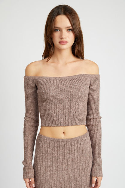 OFF SHOULDER LONG SLEEVE KNIT TOP - Pikemla