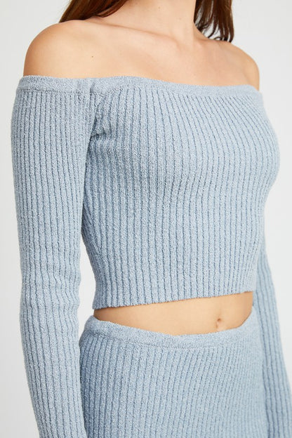 OFF SHOULDER LONG SLEEVE KNIT TOP - Pikemla