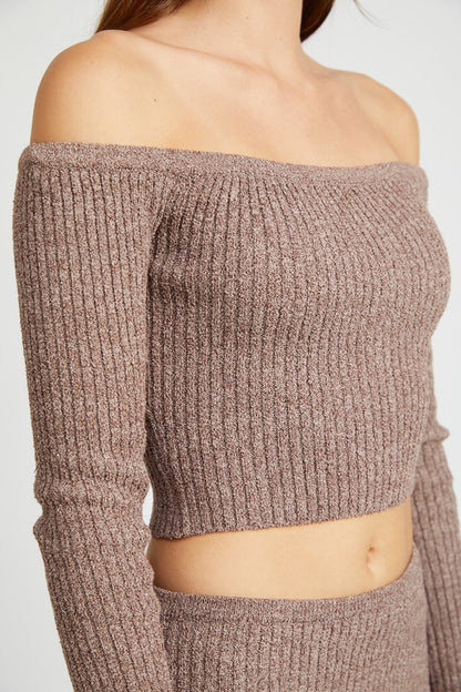 OFF SHOULDER LONG SLEEVE KNIT TOP - Pikemla