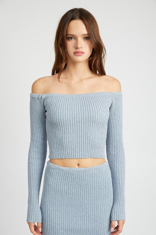 OFF SHOULDER LONG SLEEVE KNIT TOP - Pikemla