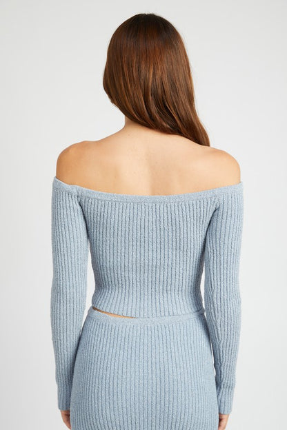 OFF SHOULDER LONG SLEEVE KNIT TOP - Pikemla