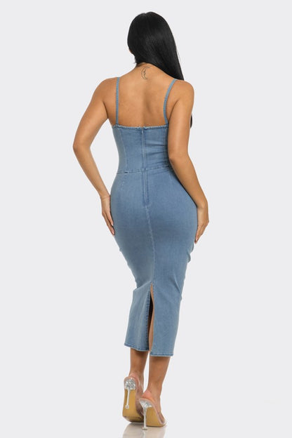 ATHINA CASUAL LIGHT WASHED DENIM MIDI DRESS - Pikemla