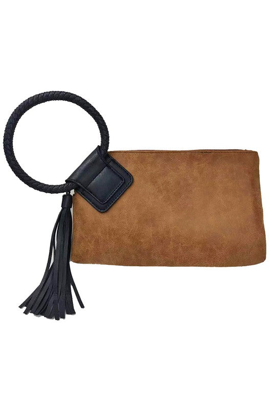 Fashion Cuff Handle Tassel Wristlet Clutch