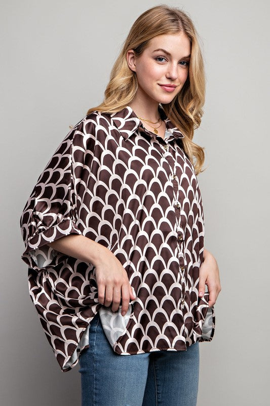 LIGHT SATIN PRINT BUTTON DOWN SHIRT - Pikemla