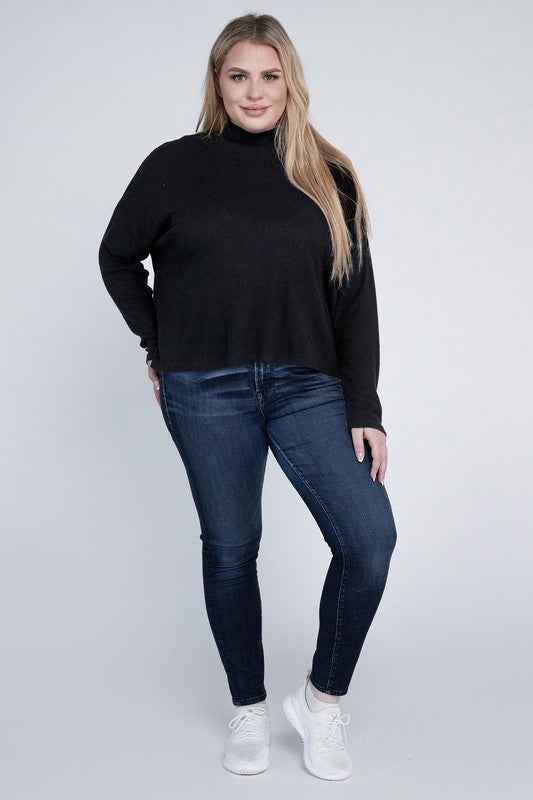 Drop Shoulder Long Sleeve Top -Plus Sized - Pikemla