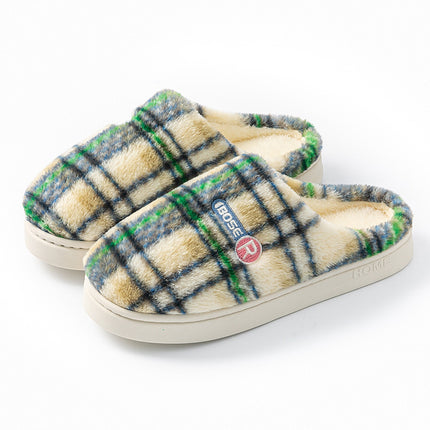 Women's Home Plush Warm Non-slip Plaid Cotton Shoes