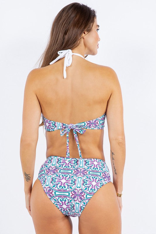 Tropical Print Halter Bikini Set - Pikemla