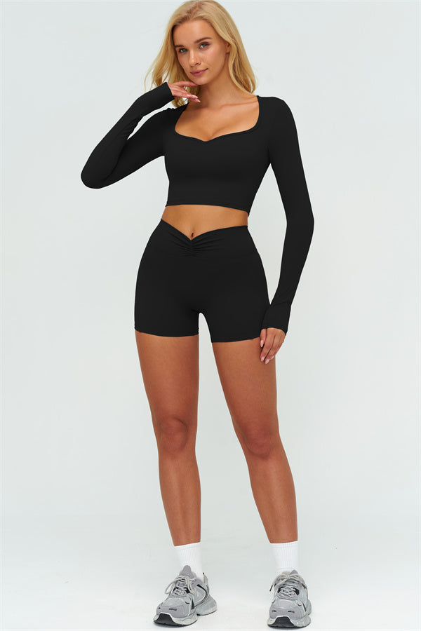 The Lushness Long Sleeve Crop top Shorts 2-Piece Set