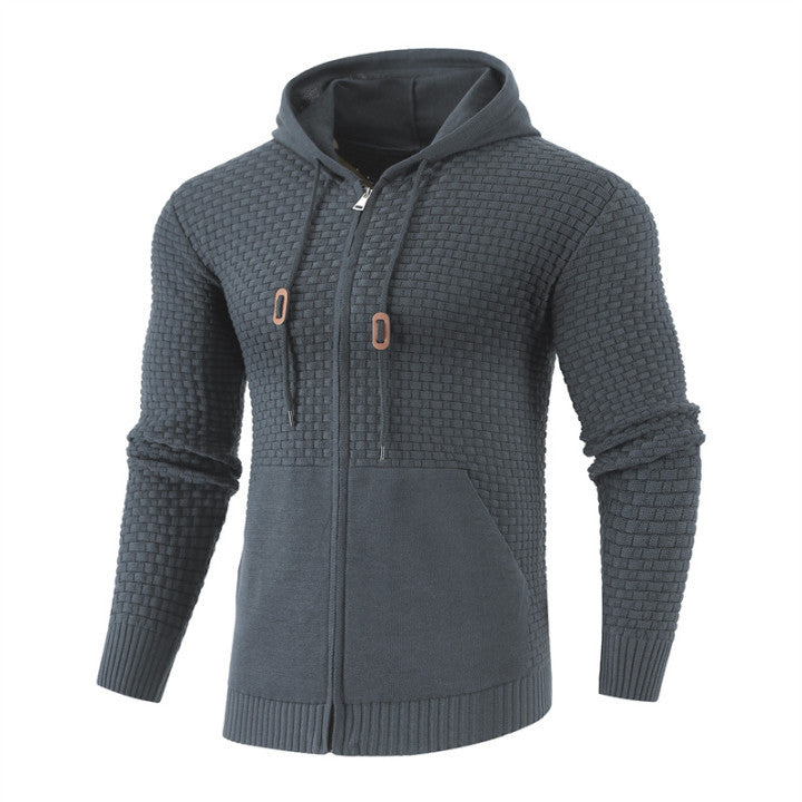 Knitting Zipper Hoodies Leather Outdoor Sports Hoodies with Pockets