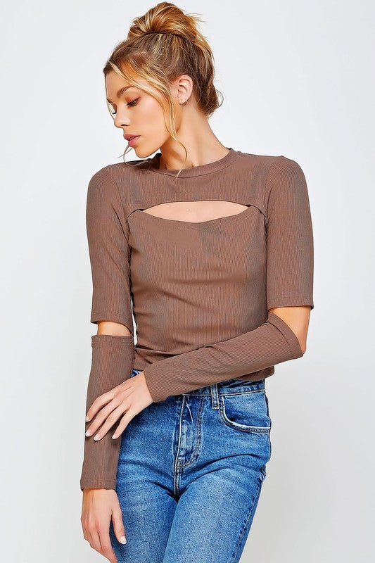 Ribbed Fitted Cutout Top - Pikemla