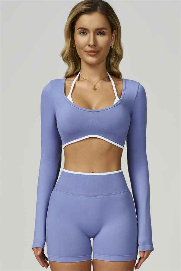 The Prime Line Long Sleeve Crop Top Shorts 2-Piece Set