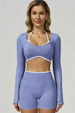 The Prime Line Long Sleeve Crop Top Shorts 2-Piece Set