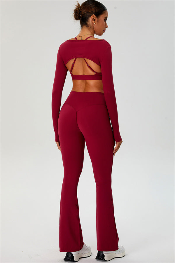 The Ember Sports Bra Crop Top Flared Leggings 3-Piece Set