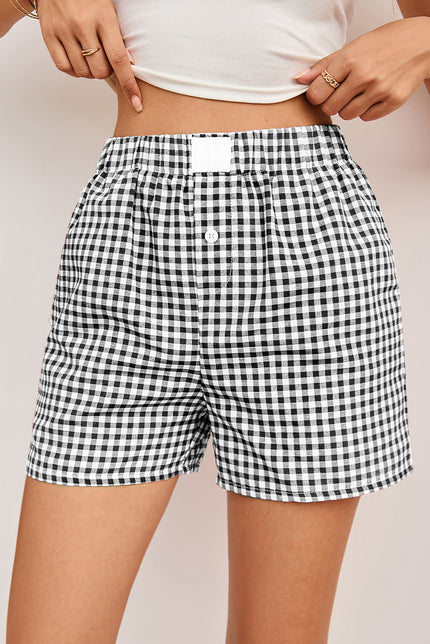 Black Gingham Printed High Waist Shorts - Pikemla