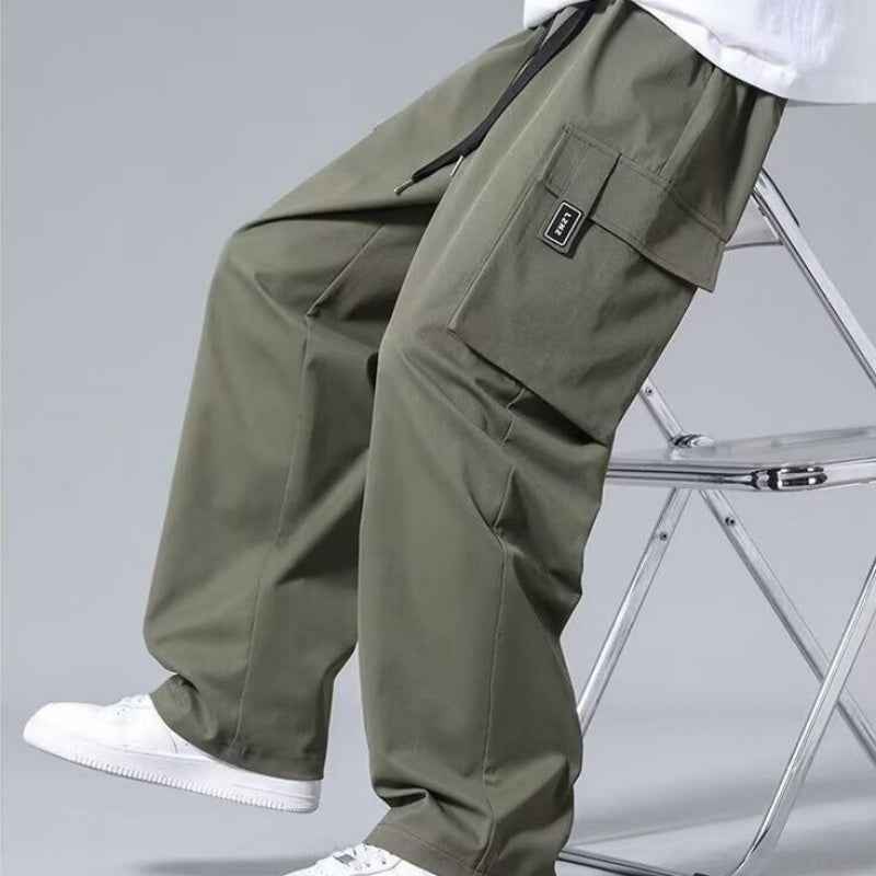 Large Loose Pockets Drawstring Boys Straight Cargo Pants
