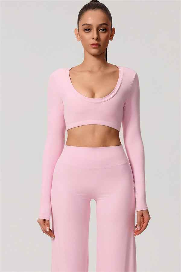 The Nestle Long Sleeve Crop Top Straight Leg Pants 2-Piece Set