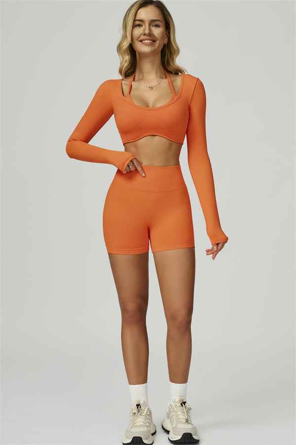 The Prime Long Sleeve Crop Top Shorts 2-Piece Set