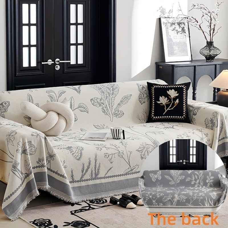 Soft & Cozy Chenille Reversible Sofa Cover - Black and White Couch