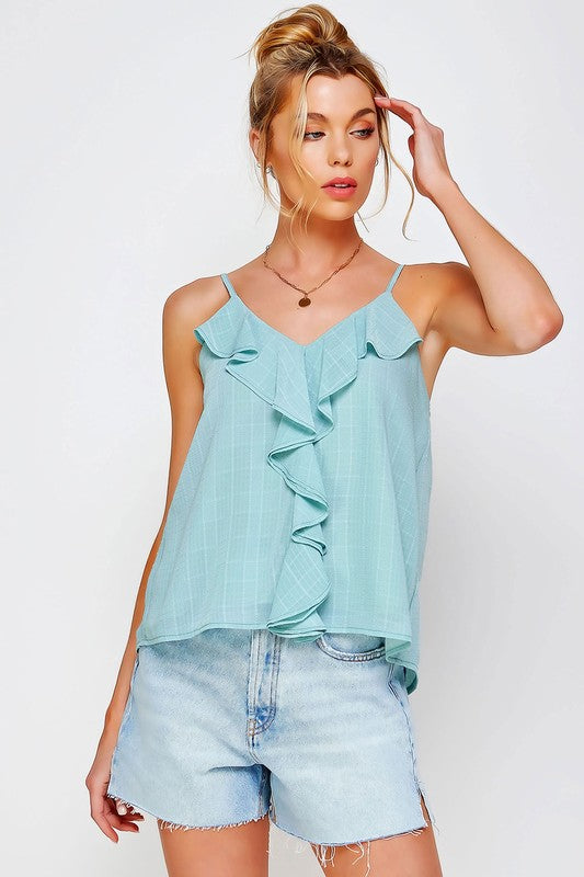 TEXTURED RUFFLE FRILL TANK TOP - Pikemla