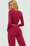 The Lushness Long Sleeve Crop Top Flared Leggings 2-Piece Set