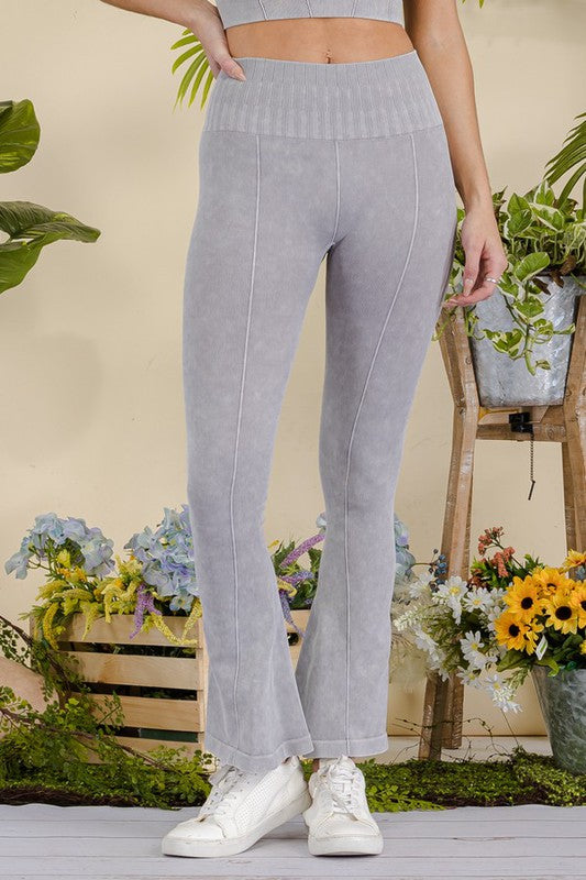 Women's Stone Washed Ribbed Yoga Pants - Pikemla