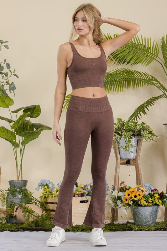 Women's Stone Washed Ribbed Yoga Pants - Pikemla