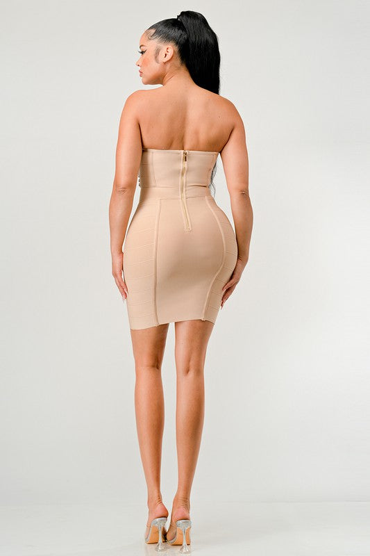 Strapless Embellished Bandage Dress - Pikemla