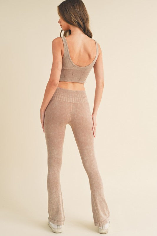 Women's Stone Washed Ribbed Matching Yoga Set - Pikemla