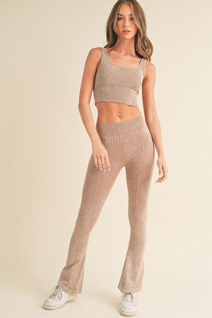 Women's Stone Washed Ribbed Matching Yoga Set - Pikemla