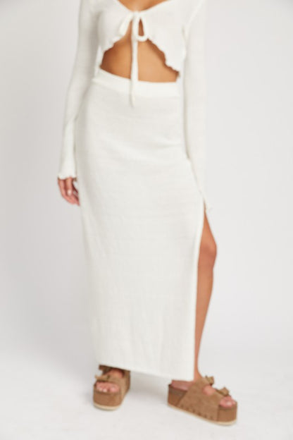 HIGH WAIST MAXI SKIRT WITH SLIT - Pikemla