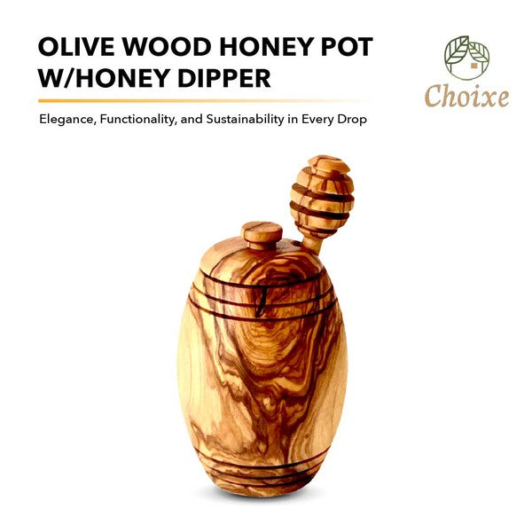 Olive Wood Honey Pot w/Honey Dipper - Pikemla