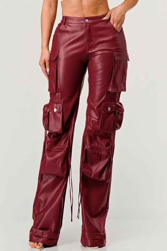 ATHINA FAMOUS PU LEATHER CARGO PANTS