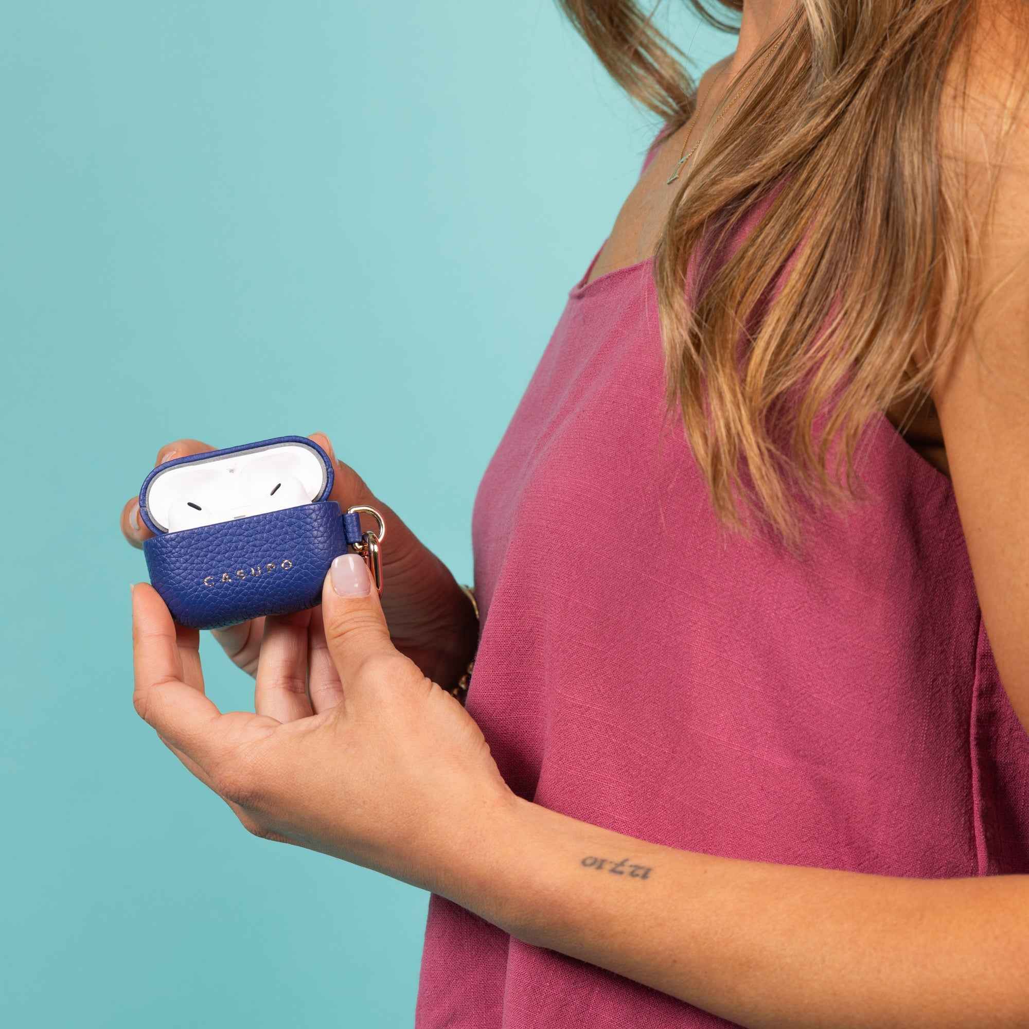 Leather Airpod Case - Cobalt