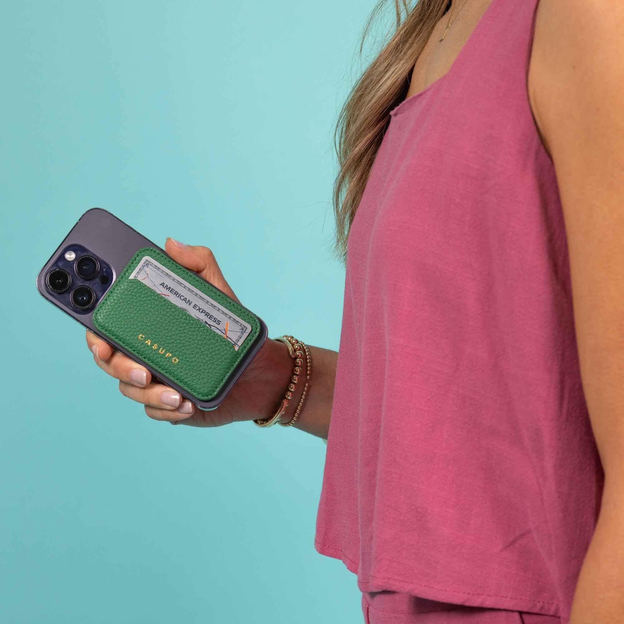 Mag Safe Leather Wallet with RFID - Green