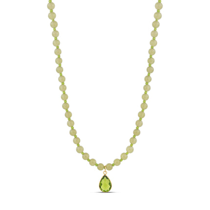 Lime Jade Bead Necklace with Green Teardrop Pendant